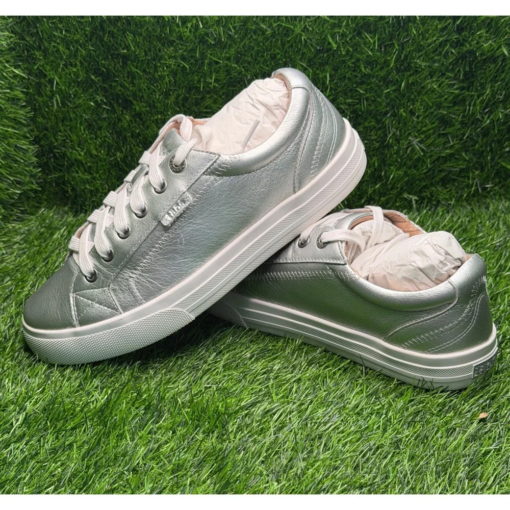 Taos Plim Soul Lux Silver Metallic Leather Sneakers Shoes PLX-13994A Womens 8.5